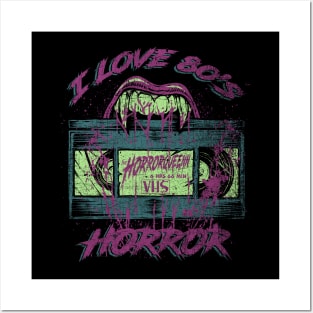 I LOVE 80'S HORROR (teal purple lime) Posters and Art